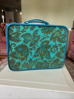 VTG Turquoise Floral Jacquard Suitcase